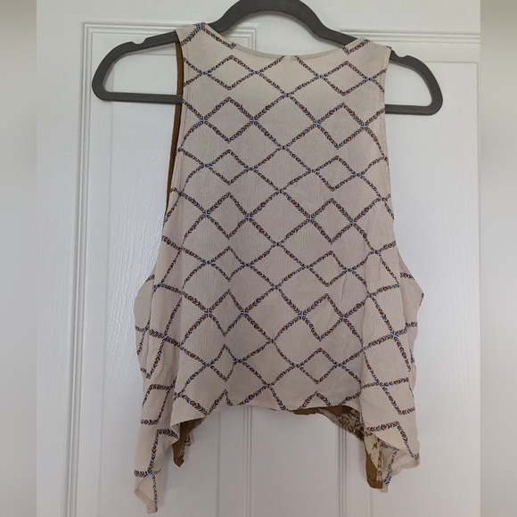 Free People trapeze side tie mustard two sleeveless print top size XS - Picture 2 of 2